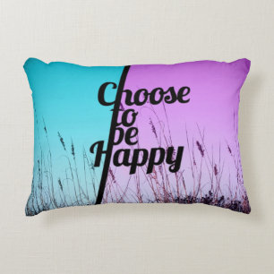 "Choose to be Happy" Typography in Teal & Purple Decorative Cushion