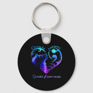 Choose To Keep Going Heart Wolf Suicide Awareness  Key Ring