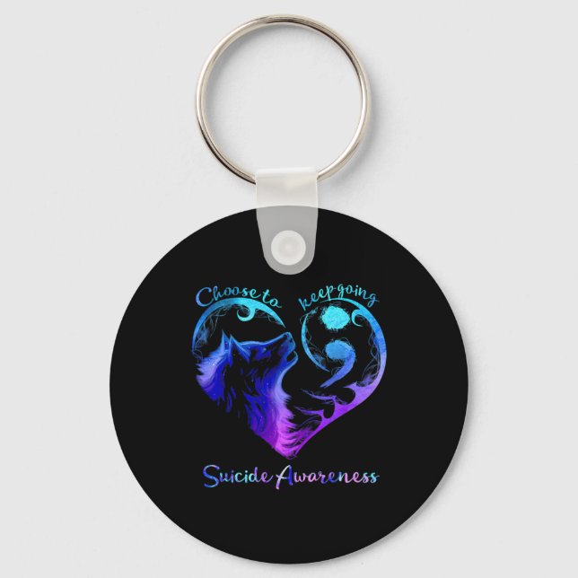 Choose To Keep Going Heart Wolf Suicide Awareness  Key Ring (Front)