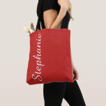 CHOOSE YOUR COLOR Custom Tote with Name<br><div class="desc">This trendy,  bold red and white personalised tote bag features your choice of colour background and name in jumbo modern typography.  Name is only on one side in case privacy is desired.  An elegant gift for members of your bridal party.  All Rights Reserved © 2019 Alan & Marcia Socolik.</div>