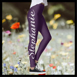 CHOOSE YOUR COLOR Custom Yoga Leggings with Name<br><div class="desc">CHOOSE YOUR COLOR custom yoga leggings! Printed edge to edge, with your name in large white script up one leg! Sample is deep purple, but you can easily customise to colour of your choice. Also easy to change or delete example text. All Rights Reserved © 2016 Alan & Marcia Socolik....</div>
