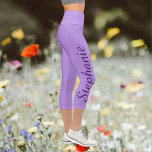 CHOOSE YOUR COLOR or purple, name, yoga Capri Legg<br><div class="desc">CHOOSE YOUR COLOR custom yoga capri leggings! Printed edge to edge, with your name in large dark purple script up one leg! Sample is pale purple, but you can easily customise to colour of your choice. Also easy to change or delete example text. All Rights Reserved © 2020 Alan &...</div>