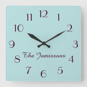 CHOOSE YOUR COLOR, Robins Egg Blue, Name, Round or Square Wall Clock