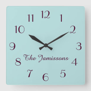 CHOOSE YOUR COLOR, Robins Egg Blue, Personalised Square Wall Clock