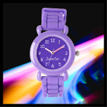 CHOOSE YOUR COLORS, Your Name, Kids Purple Wrist  Watch<br><div class="desc">This fun kids wrist watch with a purple strap can be customised as you wish. You can CHOOSE YOUR OWN COLOR to replace the background on the watch face and you can make the text say whatever you want. Or keep my purple and white design. All Rights Reserved © 2023...</div>