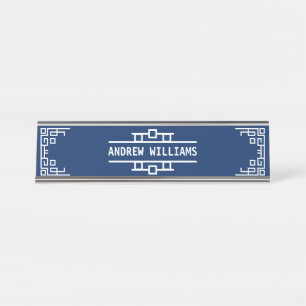 Choose Your Colour Art Deco Retro Geometric Border Desk Name Plate