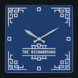 Choose Your Colour Art Deco Retro Geometric Border Square Wall Clock<br><div class="desc">Create your own cool retro monogram with this Art Deco-inspired border design. Replace the sample text with your own for a personalised gift. The background colour is fully customisable so you can match it to your decor or favourite colour. Simply click on the “Details” link then the “Click to customise...</div>