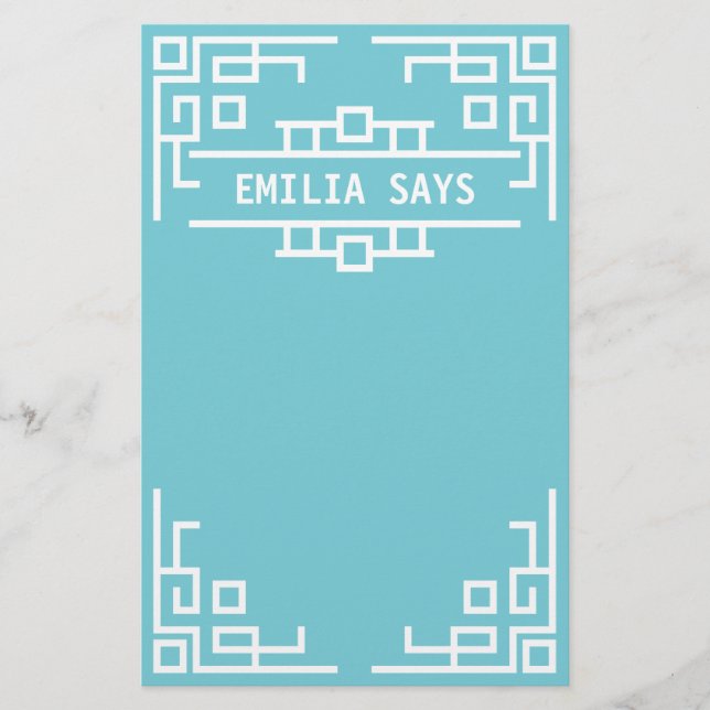 Choose Your Colour Art Deco Retro Geometric Border Stationery (Front)