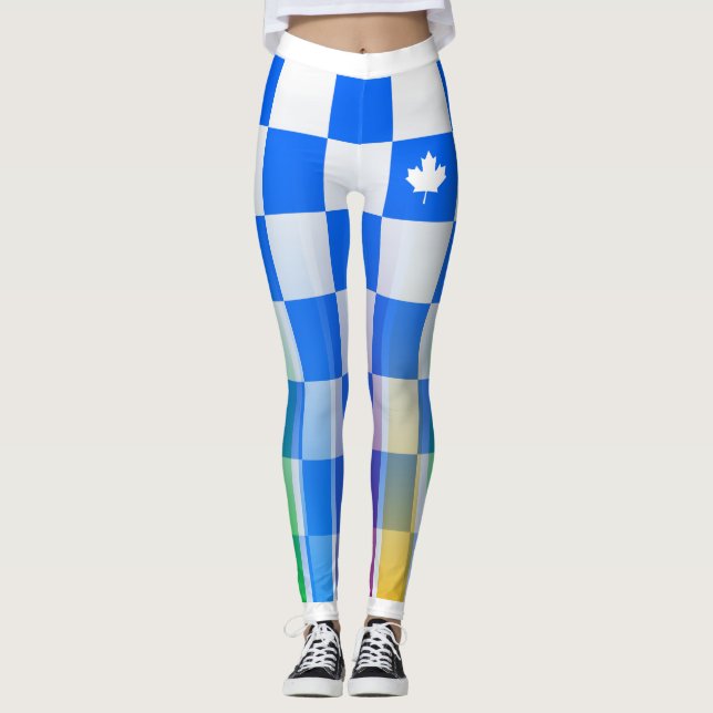 Choose YOUR Colour Canadian Maple Chequered Rainbo Leggings (Front)