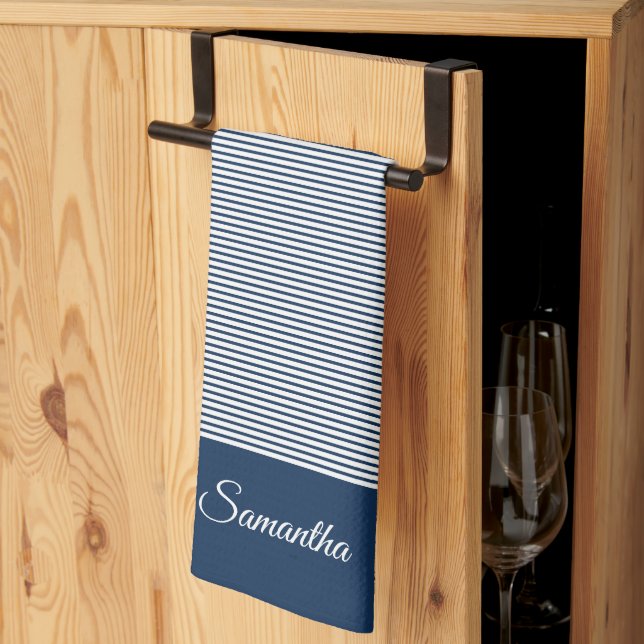 Choose Your Colour Modern Minimal Stripes and Name Tea Towel (Thirds Fold)