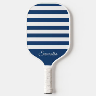 Choose Your Colours Stripes - Navy Blue & White Pickleball Paddle