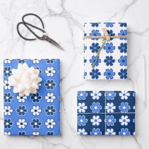 Choose Your Own Colours - Fun Retro Flowers Wrapping Paper Sheet