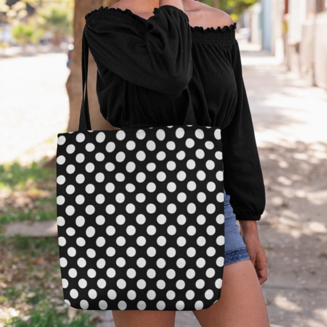 Choose Your Own Polka Dot Pattern Tote Bag (Black and white polka dot shopping bag.)