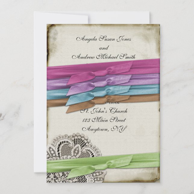Choose Your Ribbon Vintage Lace Invitation (Front)