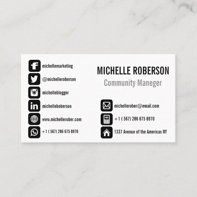Choose your social icons business card (Front)