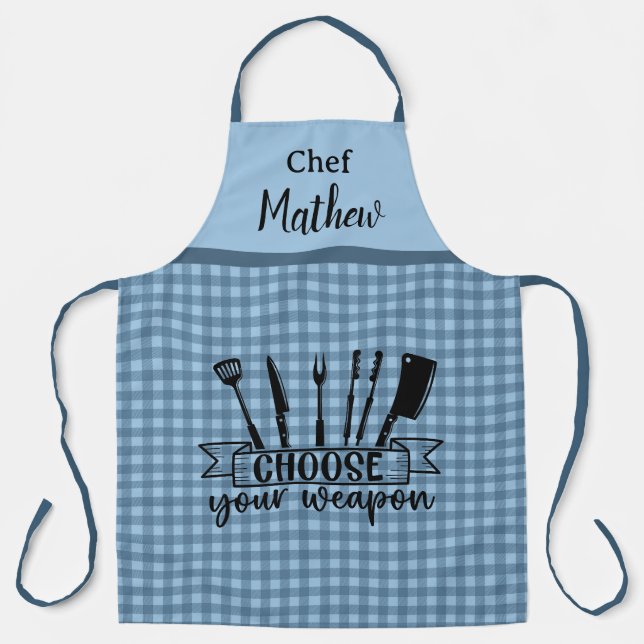 Choose Your Weapon - Blue Buffalo Plaid - BBQ Apron (Front)
