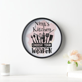 Choose Your Weapon Kitchen Tools Pink Splash Clock