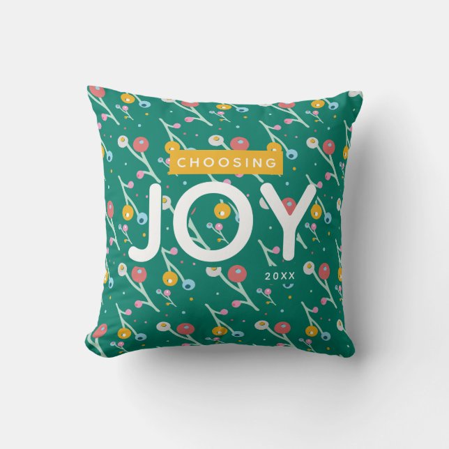Choosing Joy Holiday Berries Green Yellow Custom Cushion (Front)