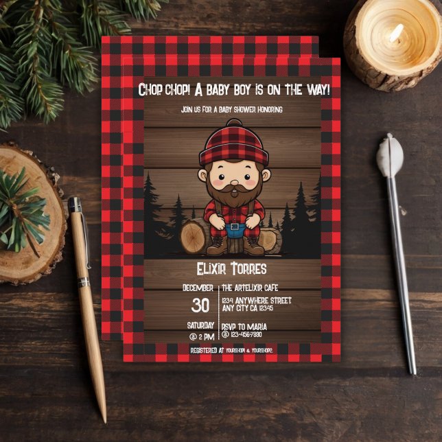Chop Chop! Rustic Lumberjack Flannel Baby Shower Invitation (Creator Uploaded)