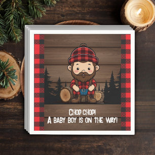 Chop Chop! Rustic Lumberjack Flannel Baby Shower Napkin