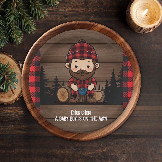 Chop Chop! Rustic Lumberjack Flannel Baby Shower Paper Plate (Creator Uploaded)