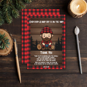 Chop Chop! Rustic Lumberjack Flannel Baby Shower Thank You Card