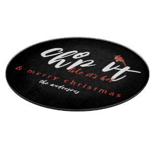 Chop it Like it's Hot Merry Christmas Black Round Cutting Board