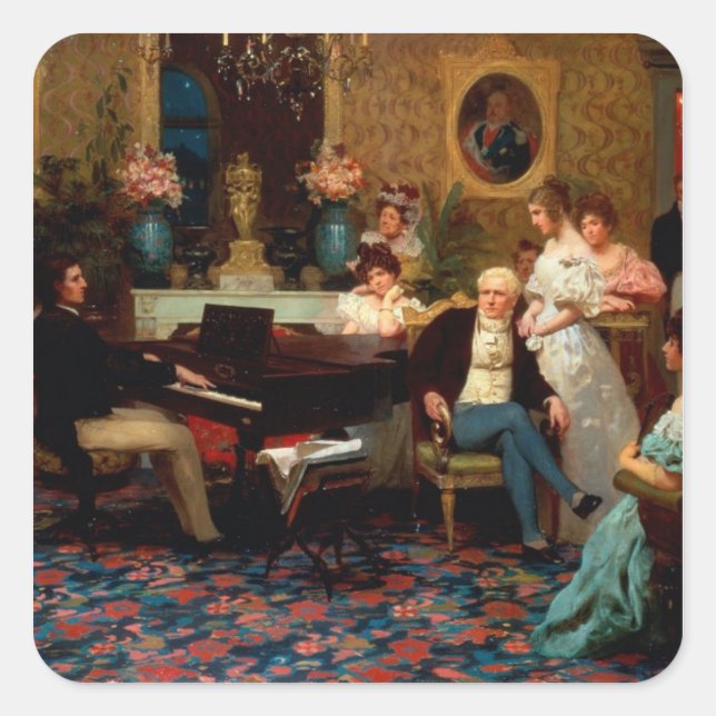 Chopin Playing the Piano Square Sticker (Front)