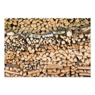 Chopped wood on a pile photo print