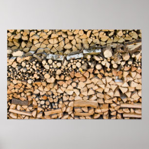 Chopped wood on a pile poster