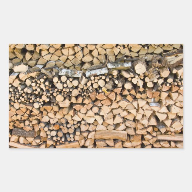 Chopped wood on a pile rectangular sticker (Front)