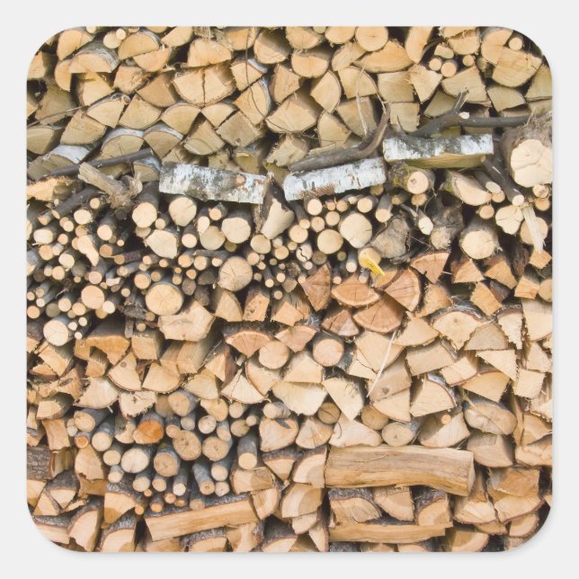 Chopped wood on a pile square sticker (Front)