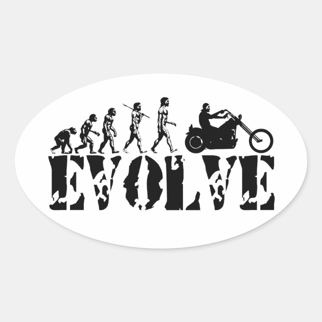 Chopper Biker Motorcycle Rider Evolution Art Oval Sticker (Front)