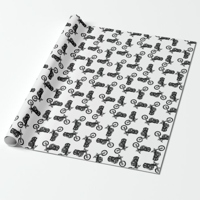 Chopper Mania Print Pattern Wrapping Paper (Unrolled)