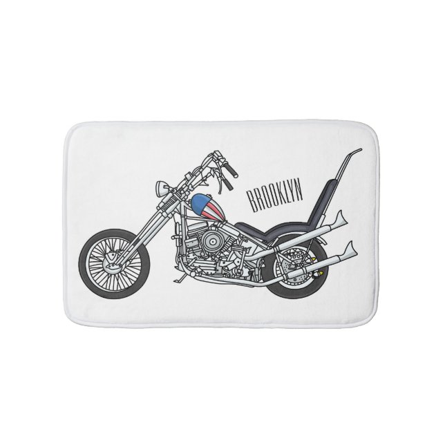 Chopper Motorcycle 1950 cartoon illustration Bath Mat (Front)