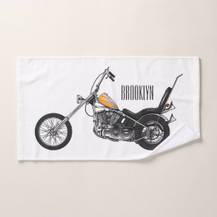Chopper Motorcycle 1950 cartoon illustration Bath Towel Set