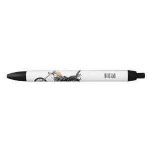 Chopper Motorcycle 1950 cartoon illustration Black Ink Pen