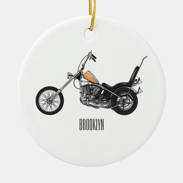 Chopper Motorcycle 1950 cartoon illustration Ceramic Ornament (Front)