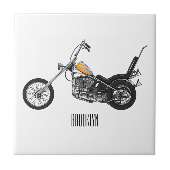 Chopper Motorcycle 1950 cartoon illustration Ceramic Tile (Front)