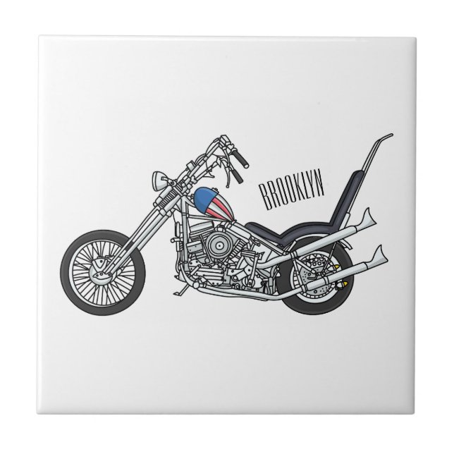 Chopper Motorcycle 1950 cartoon illustration Ceramic Tile (Front)
