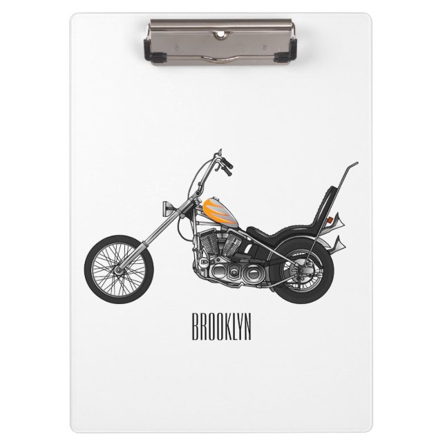 Chopper Motorcycle 1950 cartoon illustration Clipboard (Front)