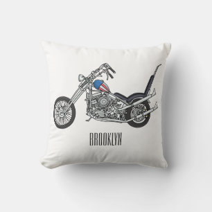 Chopper Motorcycle 1950 cartoon illustration Cushion