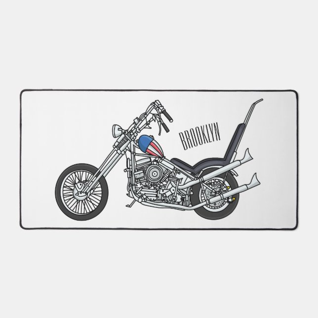 Chopper Motorcycle 1950 cartoon illustration Desk Mat (Front)
