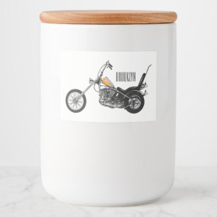 Chopper Motorcycle 1950 cartoon illustration Food Label