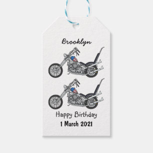 Chopper Motorcycle 1950 cartoon illustration Gift Tags