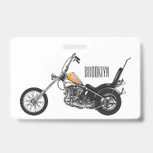 Chopper Motorcycle 1950 cartoon illustration ID Badge