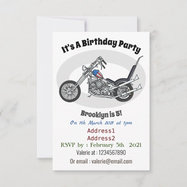 Chopper Motorcycle 1950 cartoon illustration Invitation (Front)
