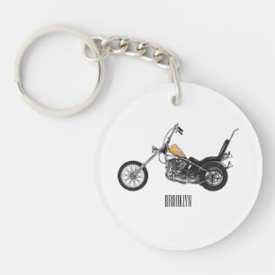 Chopper Motorcycle 1950 cartoon illustration Key Ring