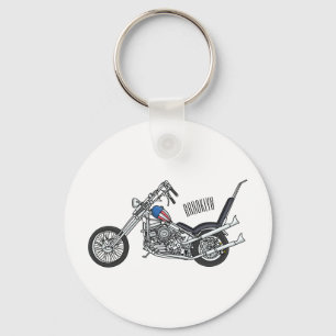 Chopper Motorcycle 1950 cartoon illustration Key Ring