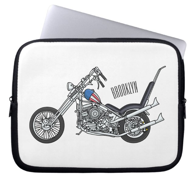 Chopper Motorcycle 1950 cartoon illustration Laptop Sleeve (Front)